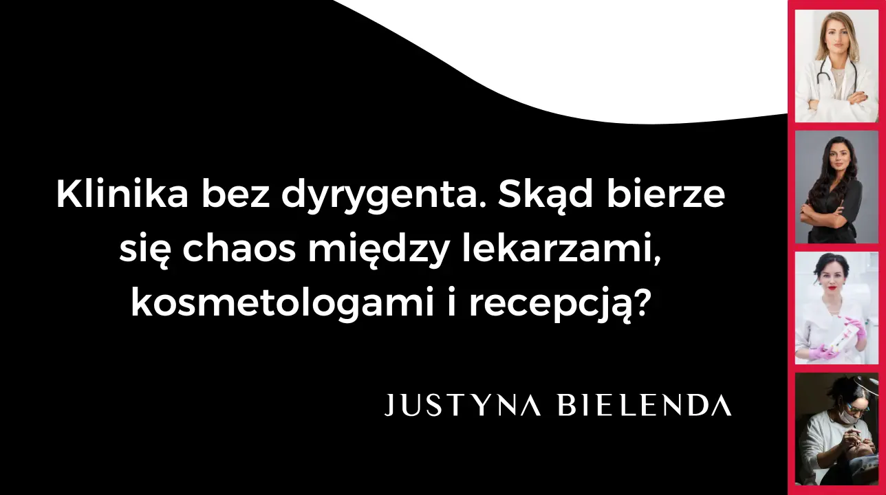 Zdjęcie kobiet biznesu obok napis: Klinika bez dyrygenta. Skąd bierze się chaos między lekarzami kosmetologami i recpecją.
